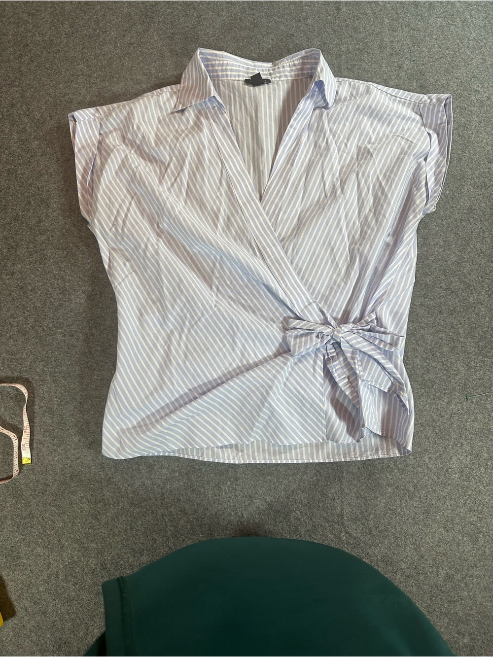 Ann Taylor Blue Striped Wrap Tie Blouse